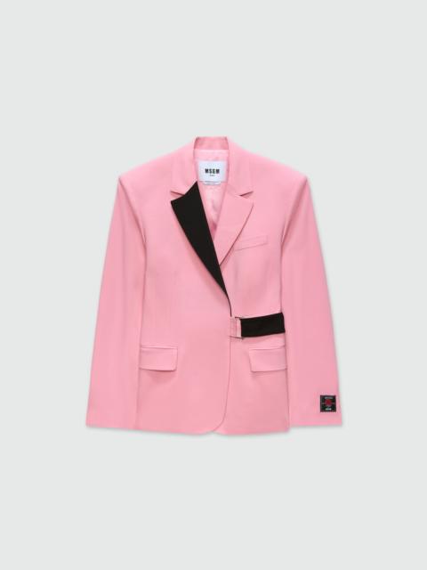 Pink single-breasted jacket in cool wool with contrasting details