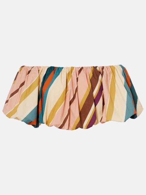 Striped off-shoulder cotton-blend crop top