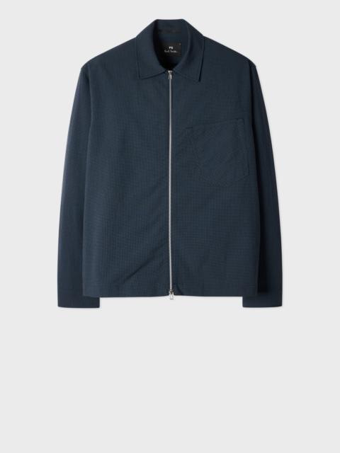 Blue Seersucker Check Zip Shirt Jacket