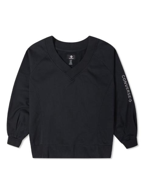 (WMNS) Converse Solid Color Loose Knit V neck Hoodie Black 10022959-A01