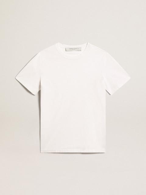 Men's white T-shirt with distressed treatment