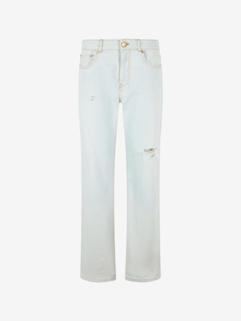 Light-Wash Denim Jeans with Distressed Details