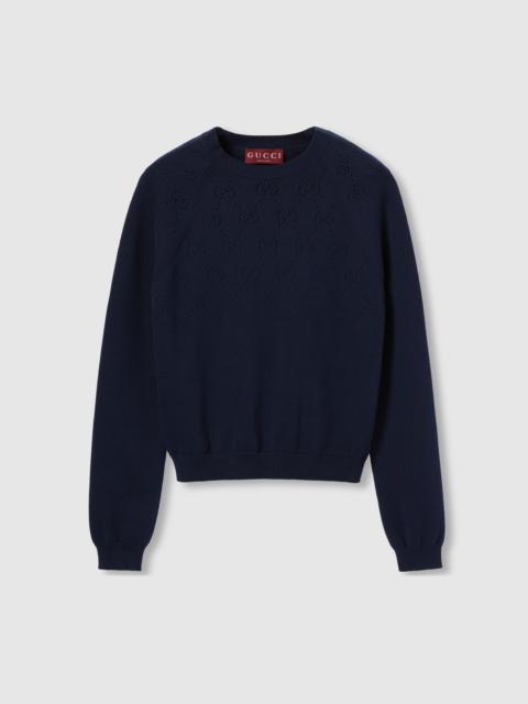 Cotton crewneck top with GG argyle