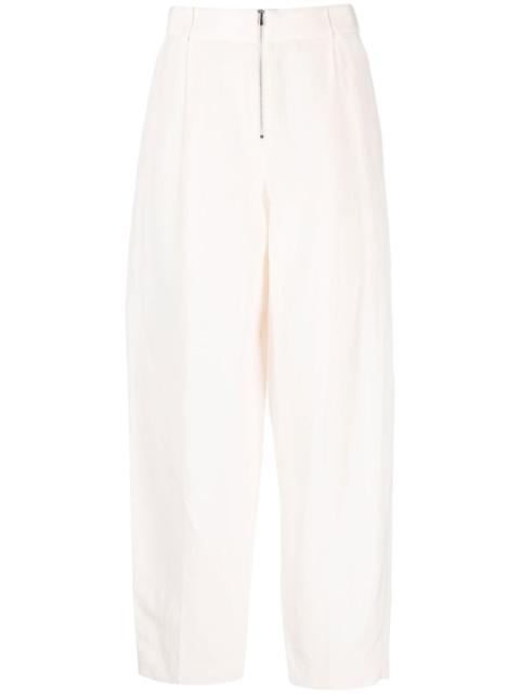 high-waisted linen-silk blend trousers