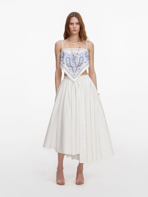 White And Blue Embroidered Linen Top