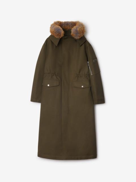 Long Faux Fur Trim Cotton Parka