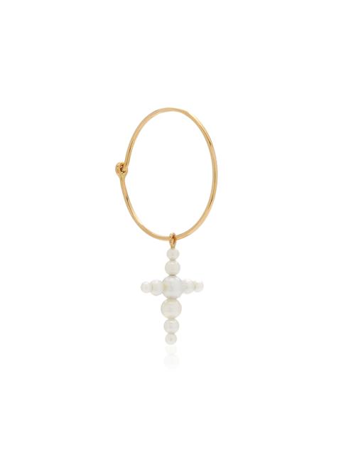 Fellini 14K Gold and Pearl Single Hoop Earring white