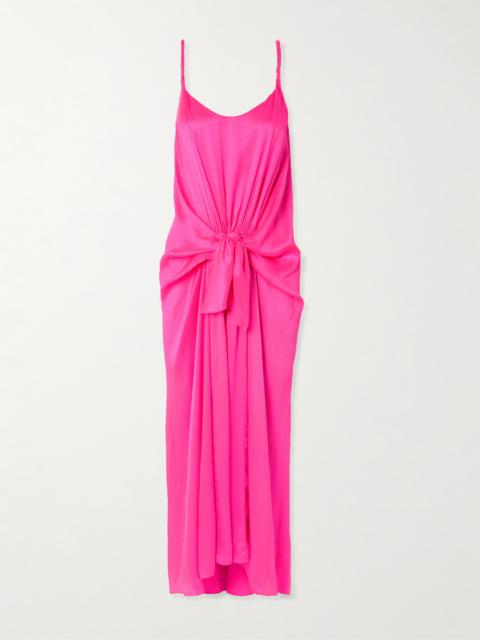 Tie-detailed Crinkled-silk Maxi Dress
