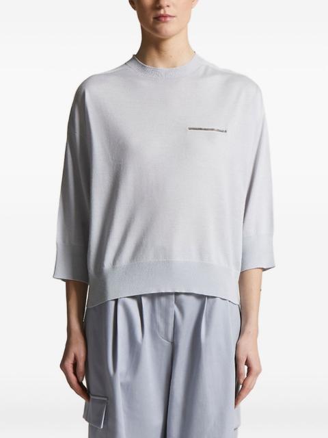 three-quarter sleeve embellished knitted top