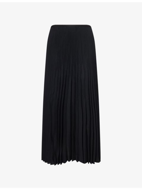 Pleated High-Waist Woven Midi Skirt