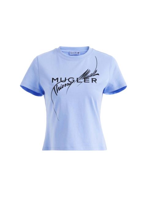Mugler H&M Printed Fitted T-shirt Blue