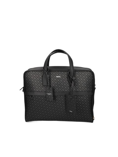 monogram logo-plaque top-handle leather messenger bag