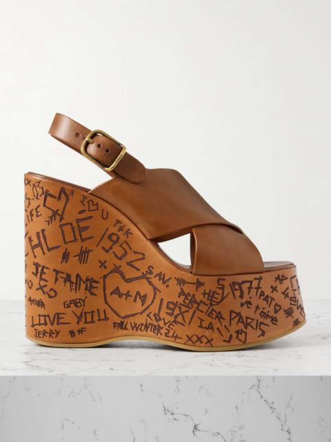 Maxime leather platform wedge sandals Tan