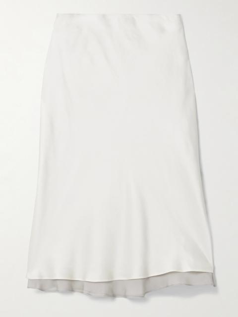 Nola Silk Chiffon-trimmed Satin Midi Skirt