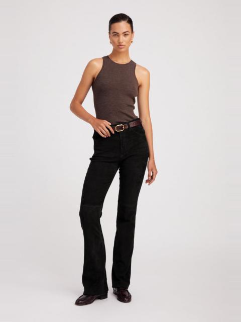BLACK SUEDE 5 POCKET MICRO FLARE PANTS