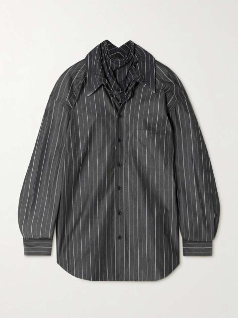 Pinstriped jersey-trimmed organic cotton-poplin shirt