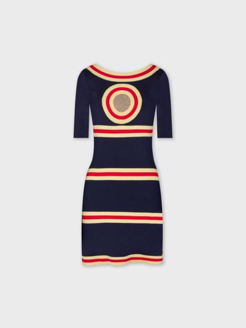 SHORT DRESS IN LUREX KNIT WITH GEOMETRICAL DETAILS