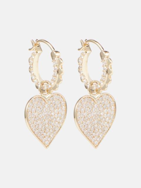 14kt gold scalloped heart charm hoop earrings with diamonds