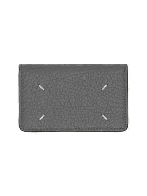 Gray Grained Leather Card Holder