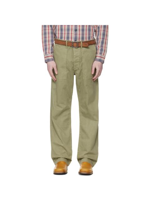 Green Herringbone Utility Trousers