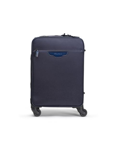 Blue printed leather travel suitcase