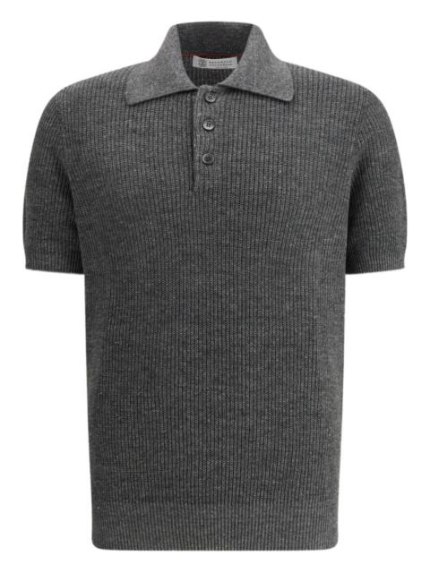 ribbed button-fastening polo shirt