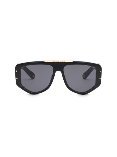Rectangular logo-plaque sunglasses