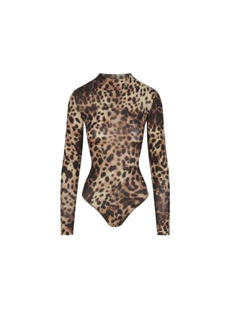 SKIMS x Dolce&Gabbana Milky Sheer Mock Neck Bodysuit Leopard