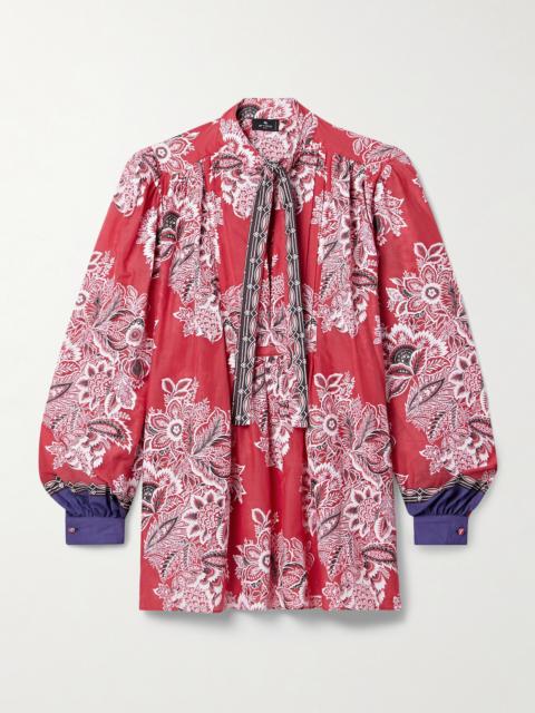 Pintucked Floral-print Cotton And Silk-blend Voile Blouse