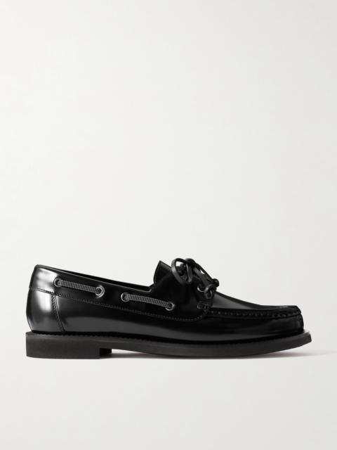 Embellished Polished-leather Boat Shoes