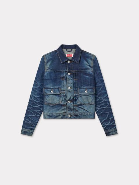 Slim pleated trucker in jacket in Japanese denim
