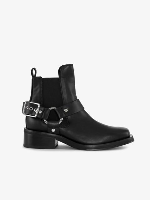 BLACK LOW CUT BIKER CHELSEA BOOTS