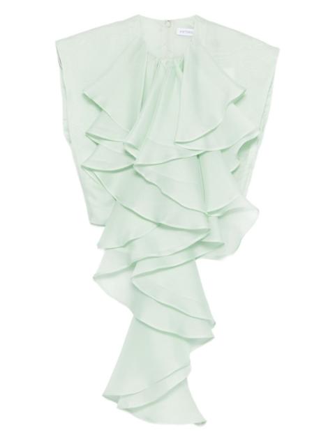 layered-ruffle silk top