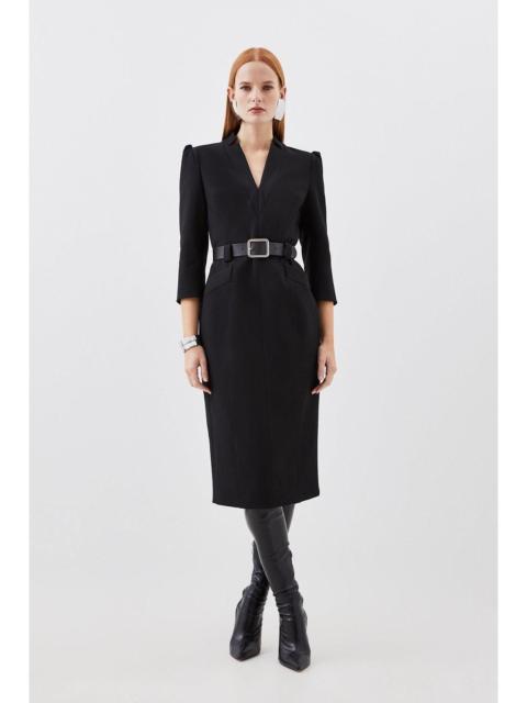Compact Stretch Tailored Forever Belted Midi Dress