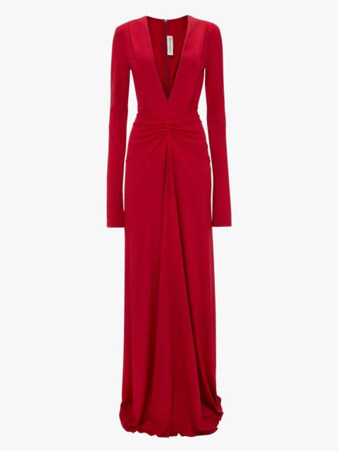 Long Sleeve Deep V-Neck Gown In Rose