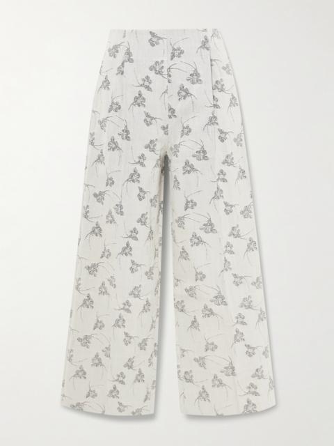 Martha Floral Denim-jacquard Wide-leg Pants