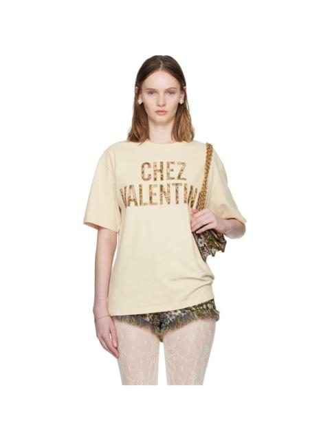 Beige Embroidered Cotton T-shirt