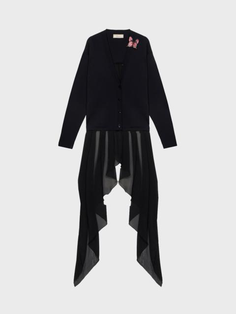 KNIT CARDIGAN WITH EMBROIDERY AND SWALLOW TAILS