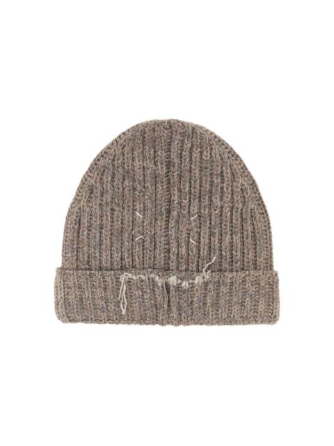 virgin wool blend distressed beanie hat
