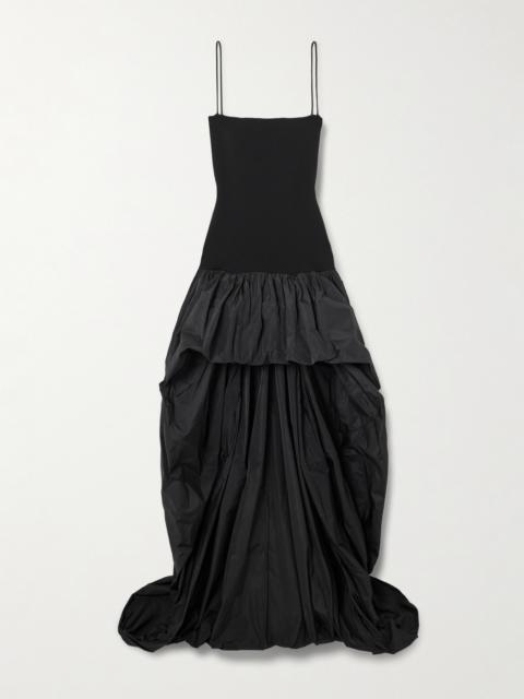 Asymmetric Gathered Taffeta And Crepe-jersey Gown