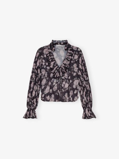 FLORAL PRINTED PLEATED GEORGETTE BLOUSE