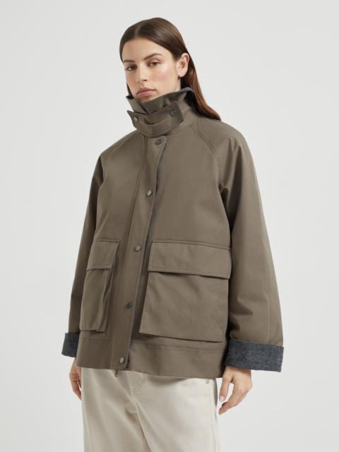 Techno cotton canvas outerwear jacket with Thermore® padding and shiny trim