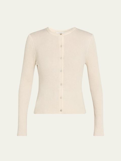 Ribbed Cashmere and Silk Fitted Cardigan