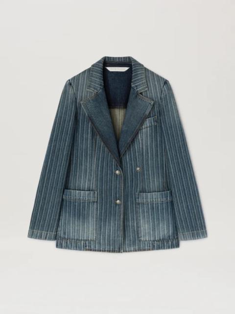 Laser pinstriped denim blazer
