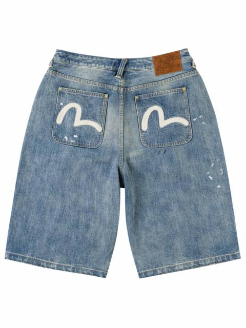 Ink-Splash Washed Seagull Embroidery Jorts