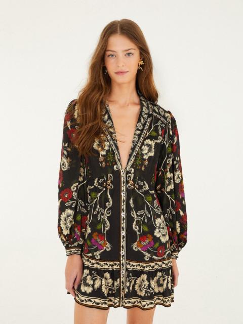 Black Rococo Flowers Lenzing™ Ecovero™ Viscose Mini Dress