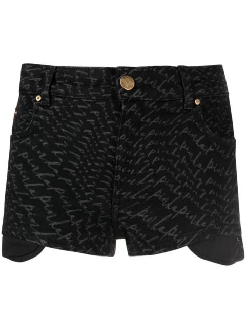 logo-print denim shorts
