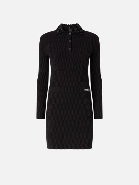 GEOMETRIC KNIT MINI DRESS WITH BEJEWELLED COLLAR