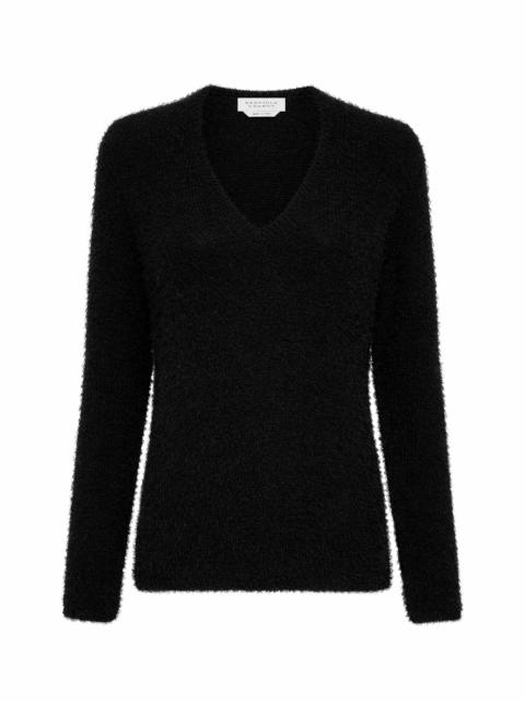 Neoma Knit V-Neck Sweater in Black Silk Cashmere