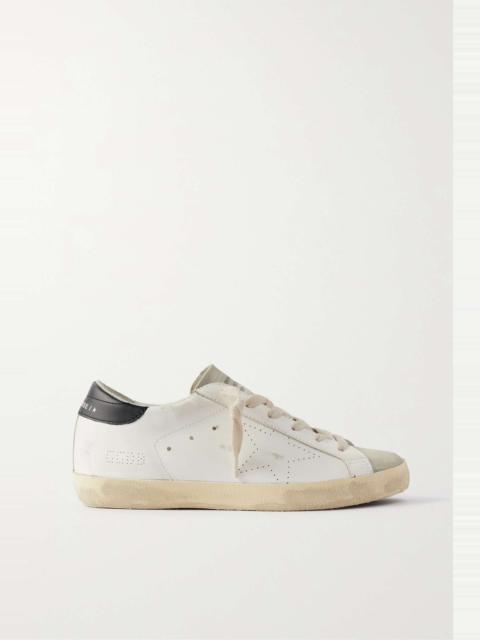 Superstar distressed leather-trimmed suede sneakers